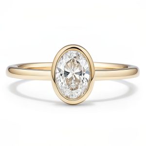 Oval Natural Diamond Bezel Engagement Ring in 14k Yellow Gold
